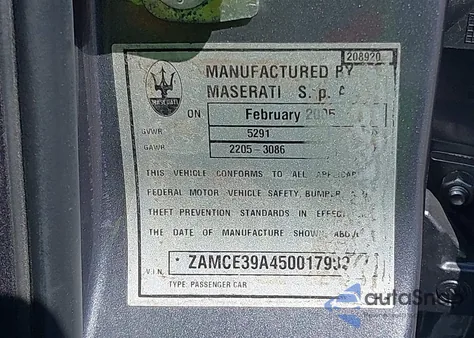 2005 Maserati Granturismo from USA, damaged, VIN ZAMCE39A450017902